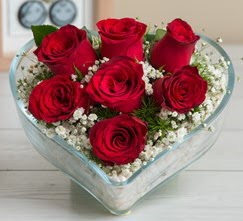 Kalp içerisinde 7 adet kırmızı gül  Edirne çiçekçiler 