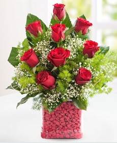Cam içerisinde 9 adet kırmızı gül  Edirne çiçek online çiçek siparişi 