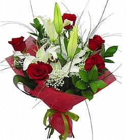 1 dal kazablanka 5 kırmızı gül buketi  Edirne çiçek , çiçekçi , çiçekçilik 