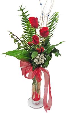 Çiçek gönderin cam vazoda 3 gül çiçekleri  Edirne hediye sevgilime hediye çiçek 