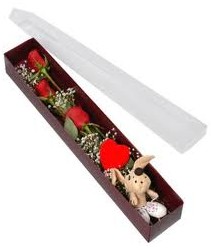 kutu içerisinde 3 adet gül ve oyuncak  Edirne online çiçekçi , çiçek siparişi 