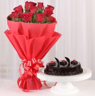 10 Adet kırmızı gül ve 4 kişilik yaş pasta  Edirne çiçek online çiçek siparişi 